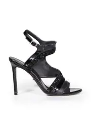 Black Leather Crystal Embellished Heels