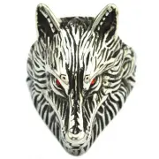 Stainless Steel Wolf Head Ring Red Eyes Size 11