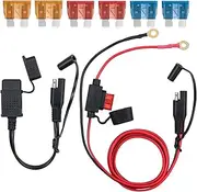 GTIWUNG SAE to USB Motorcycle, USB Port Socket with Waterproof Cover + 3.6 ft SAE Connection Cable with 5A/10A/15A Fuse, Battery Charging Cable for Car Battery Charging