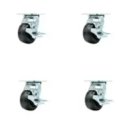 4 Inch Phenolic Caster Set with Ball Bearings and Brake/Swivel Lock SCC