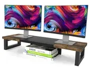Dual Monitor Stand Riser, Wood and Steel Monitor Stand Riser, Computer