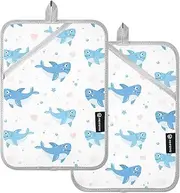 Pot Holders Heat Resistant Cartoon Cute Blue Fish sea Potholders for Kitchens with Pocket Kitchen Hot Pads Sets Oven Mitts 2 Pack