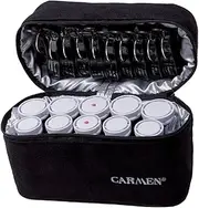 CARMEN C2010 Travel Set: Black Rubber Hair Rollers (10 Count, Medium & Large Sizes) for Curly Hair