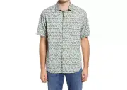 Tommy Bahama Men's Costa Geo Print Short Sleeve Button-Up Shirt , Pine Field , M