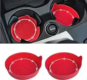 Amooca Car Cup Coaster Universal Non-Slip Cup Holders Bling Crystal Rhinestone Car Interior Accessories 2 Pack Red