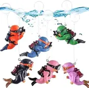 Floating Aquarium Decorations Resin Diver 6Pcs, Floating Diver for Fish Tank Aquarium with Ball and Line