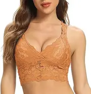 [SHEKINI] Lace Bralette for Women Padded Wireless Longline Bra Cross Back Crop Top Comfort Everyday Brassiere