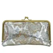 Patricia Nash EVERLY Leather Frame Kisslock Wallet~ Metallic Blue Python
