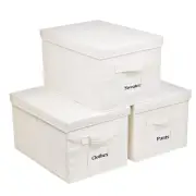 3 Pcs Closet Storage Bins with Lids & Lable & Handles, 15" 22 Quart Collapsib...