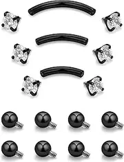 [Oufksiyy] Eyebrow Piercing Jewelry Surgical Steel Internal Thread Curved Barbell Tiny Eyebrow Ring Vertical Labret Lip Jewelry Ear Rook Small Belly Button Ring for Women Men 16g 6mm/8mm/10mm