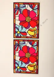 24.4" x 9" Tropical Flowers Stained Glass Window Film Sticker Decal Peel & Stick
