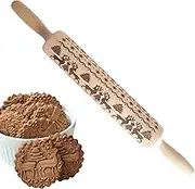 Elk Embossed Wooden Rolling Pins | Non Stick Engraved Reindeer Dough Rollers,Holiday Deer Patterned Rolling Pins for Cookies, Waffles Pastry Pies Dough