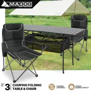 Lightweight[2 CHAIR w/BUILT IN COOLER BAG+47" ALUMINUM TABLE]Folding Camping Set