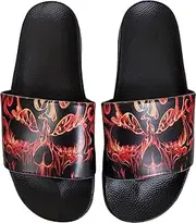 [Spiral] Skull Blast Beach Slides Men's Sandals Black Gothic Rockwear Skulls