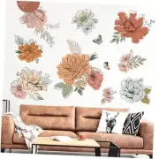 Boho Vintage Large Flower Wall Decals Bohemian Retro Floral Sun Butterfly C