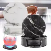 Set of 6 Coasters with Holder Marble Texture Round Cup Mat Pad Set For Drinks AU