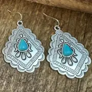 721034 Concho Turquoise Earrings - 2 Inch Long Beauty