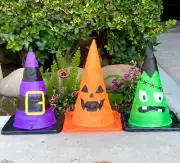 Light Up LED Halloween Cones Witch Hat Frankenstein Jack O’ Lantern 13”