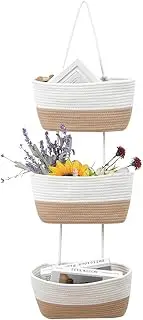 Wall Hanging Basket for Storage 3 Tier Cotton Rope Hanging Organizer Kitchen Baskets for Kids Room Bedroom Nursery Bathroom Decor
