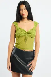 Green Sweetheart Neck Top Mesh - Size 12M, Women's Top