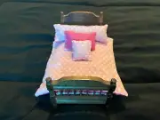4-piece dollhouse single bedding set 1:12 scale comforter pillows pink