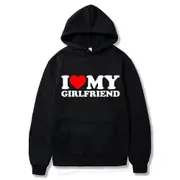 Mens I Love My Girlfriend Hoodies Long Sleeve Hooded Sweatshirts Pullover Valentines Day Gifts Black M