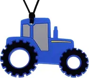 Tractor Chew Necklaces for Sensory Kids, Silicone Tractor Chewy Toys for Boys with Autism, ADHD, SPD, Chewing Necklaces for Anxiety, Reduce Fidgeting for Children (Blue)