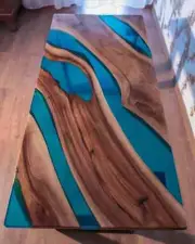 Ocean Epoxy Resin Dining Table, Live edge walnut river table turquoise Resin Art