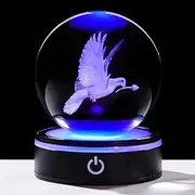 YWHL 3D Peace Dove Figurine Crystal Ball with Colorful Light Base, Dove Gifts for Women Men Best Friend on Christmas Birthday, Laser Engraved Glass Pigeon Statue Sphere for Home Decor(80mm)