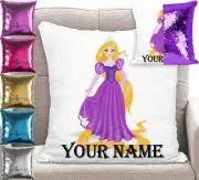 Personalised Princess Rapunzel Cushion Cover Sequin Mermaid Pillow 6 Colours