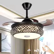 Black Luxury 42"Ceiling Fan Light Bluetooth Remote Chandelier 3 Color Change