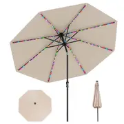 Costway Solar Patio Umbrella w/96 LED Lights 9 Modes Tilt Adjustment Vented Top Outdoor Market Sun Shade Beige