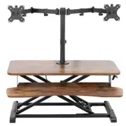 VIVO Vintage Brown/Black 32" Standing Desk Riser with Dual 13"-30" Monitor Mount