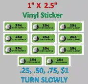 11 Stickers for TURN SLOWLY 1" x 2.5" Vending Vendstar Candy Machine