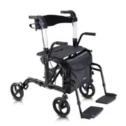 Altus Hybrid Duo 2-in-1 Mobility Rollator and Transit Wheelchair Combo Walker with Seat Black