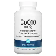 2 X Lake Avenue Nutrition, CoQ10 with Bioperine, 100 mg, 365 Veggie Softgels