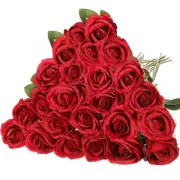 20 Pcs Rose Artificial Flowers with Long Stem Realistic Silk Roses Bulk Red