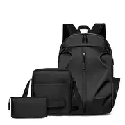 Men's 3-Piece Black Backpack Set – Waterproof School Bag with Shoulder Bag Pouch for College, Work Travel