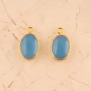 Oval Shape Sky Blue Chalcedony Yellow Gold Plated DIY Making Connector Pairs