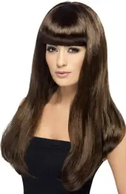 Babelicious Long Brown Womens Wig with Fringe