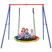 Costway 180 CM Soild Steel Metal Swing Frame Heavy Duty Steel Swing Stand Blue & Red