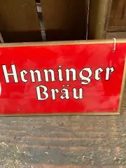 Henningerbrau glass beer sign excellent condition