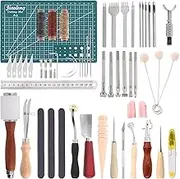 Glarks 51Pcs Leather Tooling Kit, Leather Sewing Kit with Different Leather Tools and Supplies for Stamping, Cutting, Stitching, Carving Leather