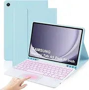 Keyboard Case with Touchpad for Samsung Galaxy Tab A9 Plus 11 Inch 2023 SM-X210/X216/X218 Slim PU Leather Keyboard Case with Magnetic Detachable Keyboard 7 Color Backlit S Pen Holder, Blue