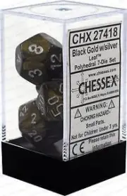 Chessex - Leaf Polyhedral 7-Die Set - Black Gold/Silver (CHX27418)