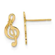 Kids Diamond-cut Treble Clef Post Earrings in 14k Yellow Gold