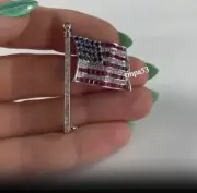 Burmese Syn Ruby , Sapphire USA Flag Brooch Pin Jewelry Women's Real In 925 SS