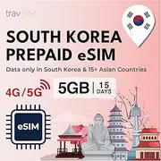 travSIM South Korea eSIM | 5GB Mobile Data | Use Voip Apps Like Whatsapp and Messanger to Send Messages and Make Calls | The eSIM Plan for South Korea is Valid for 15 Days.
