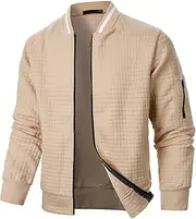 [Blokehoway] Mens Lightweight Jacket Casual Waffle Bomber Jacket Varsity Coat with Zipper