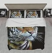 DINGSION Modern Style Duvet Cover Set 3 Pieces Tropical Jungle Animal Tiger Soft Microfiber Bedding Set for Children Boys Bedroom with 2 Pillows Shams 250 x 200 cm